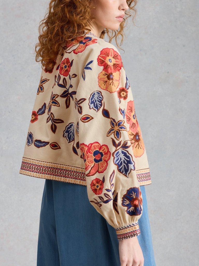 Jolie Embroidered Jacket in IVORY MLT - MODEL BACK