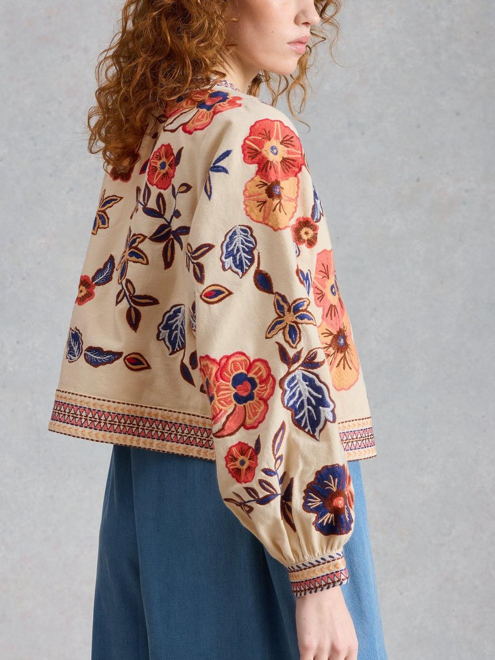 Jolie Embroidered Jacket in IVORY MLT - MODEL BACK