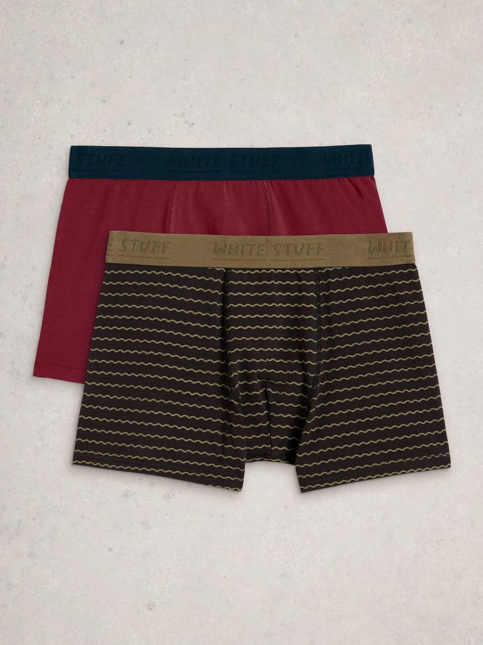 Hove 2pk Boxers Striped Plain in BLK PR - FLAT FRONT