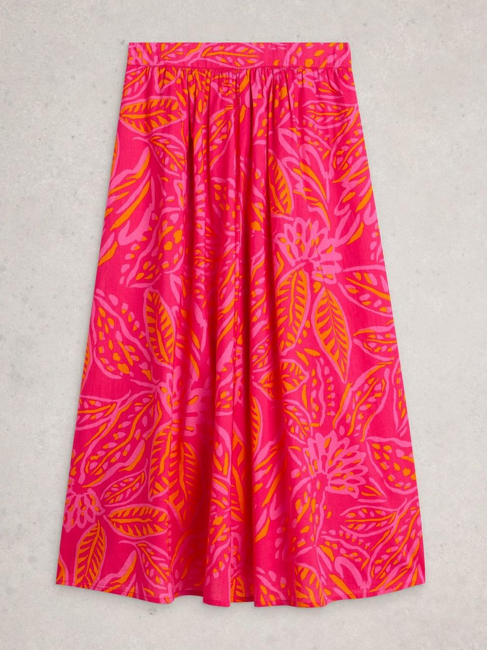 Abigail Midi Printed Skirt in PINK PR - FLAT FRONT