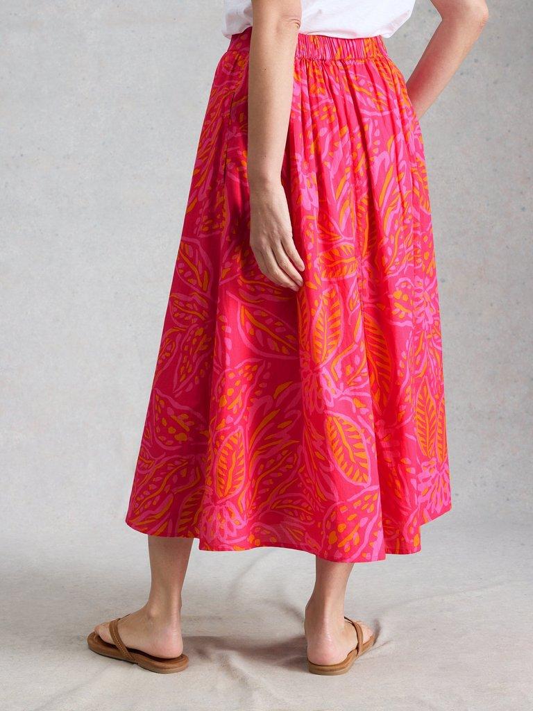 Abigail Midi Printed Skirt in PINK PR - MODEL BACK