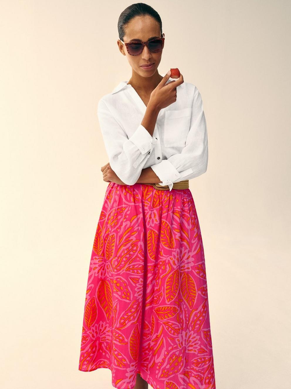Abigail Midi Printed Skirt in PINK PR - MIXED