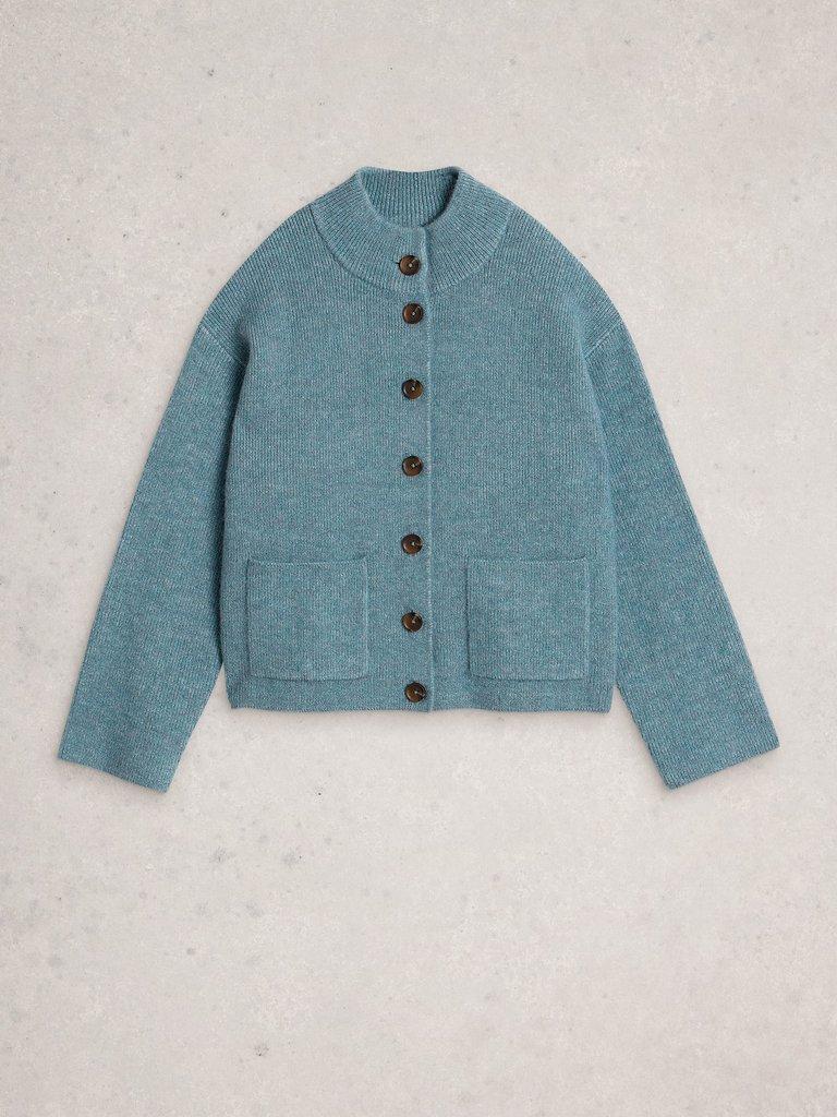 MARGOT BUTTON CARDI in MID BLUE - FLAT FRONT