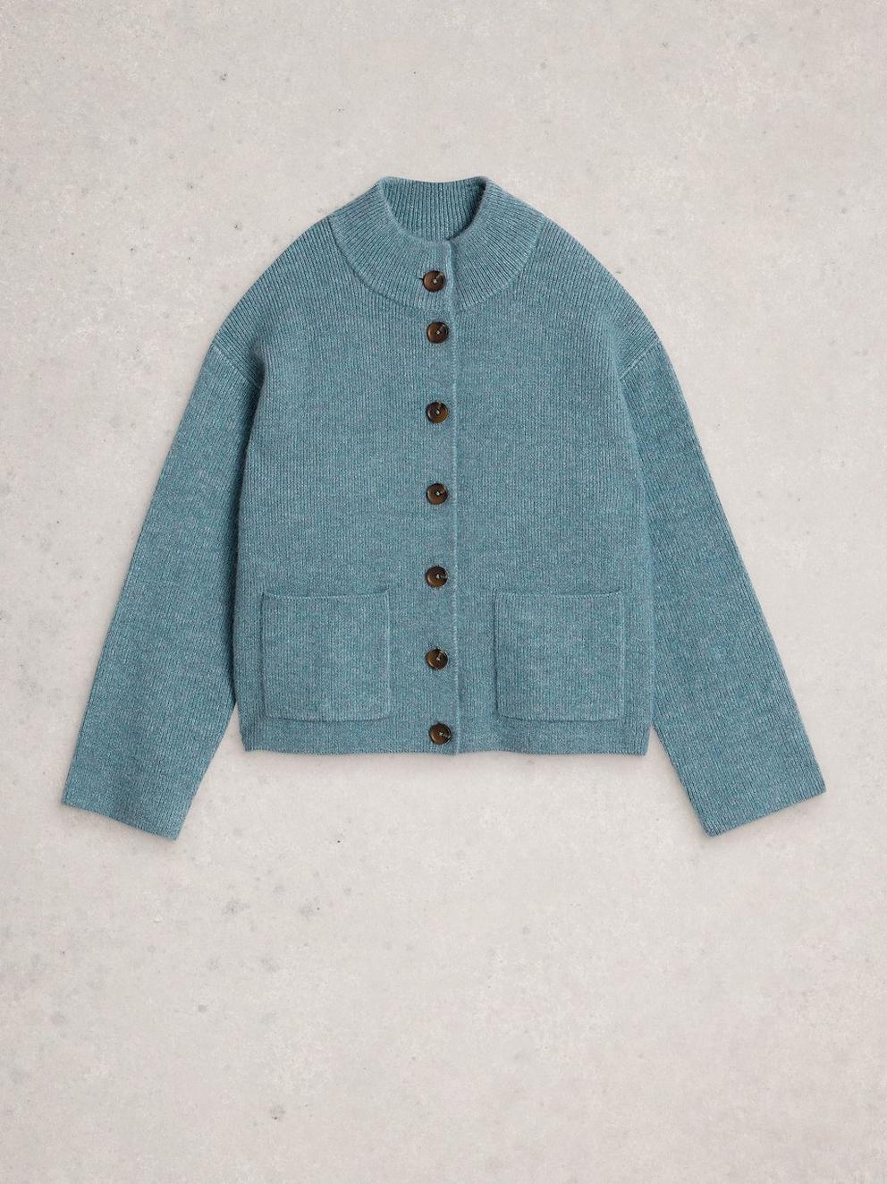 MARGOT BUTTON CARDI in MID BLUE - FLAT FRONT