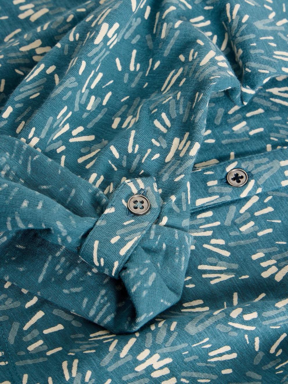 WOMENS ANNIE JERSEY COLLARED SHIRT in TEAL PR - FLAT DETAIL