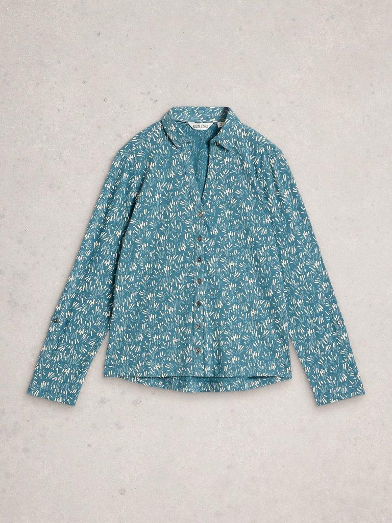 WOMENS ANNIE JERSEY COLLARED SHIRT in TEAL PR - FLAT FRONT