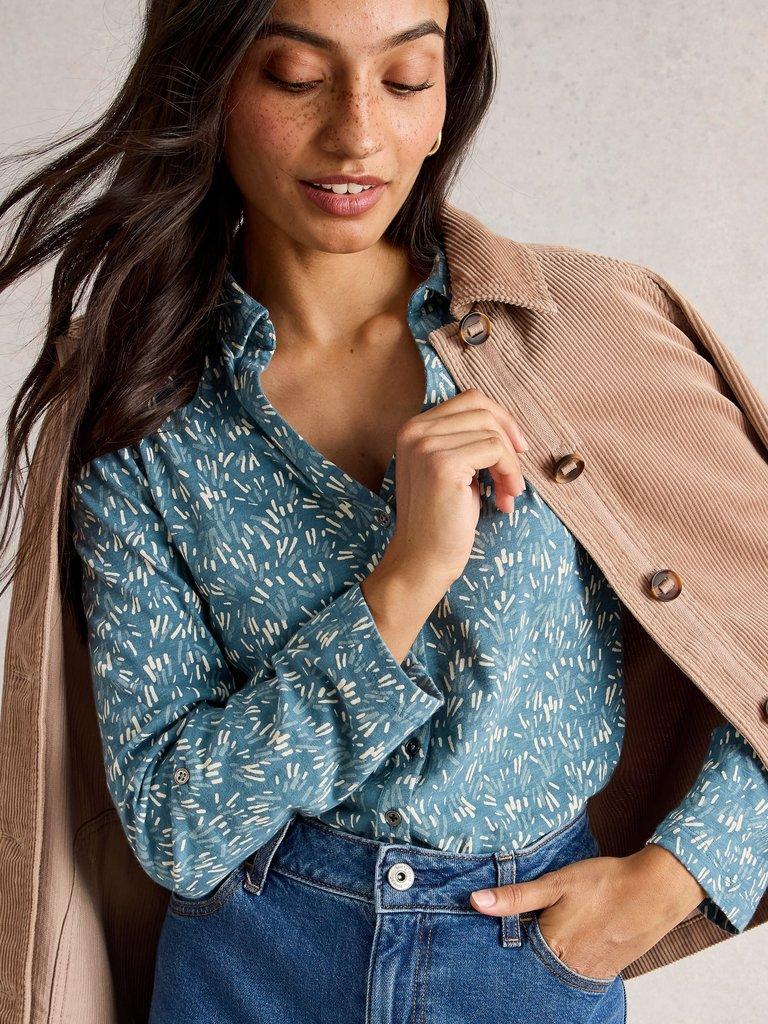 WOMENS ANNIE JERSEY COLLARED SHIRT in TEAL PR - LIFESTYLE