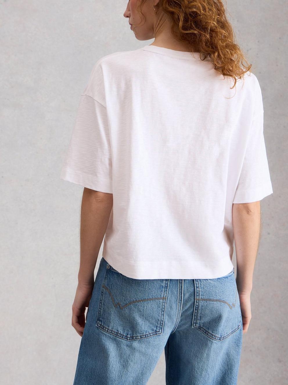 KATYA CREW NECK TEE in WHITE PR - MODEL BACK