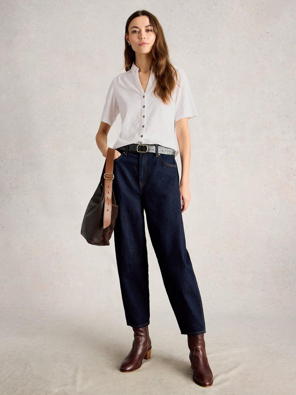 ANNIE SS BRODERIE SHIRT in BRIL WHITE - MODEL FRONT