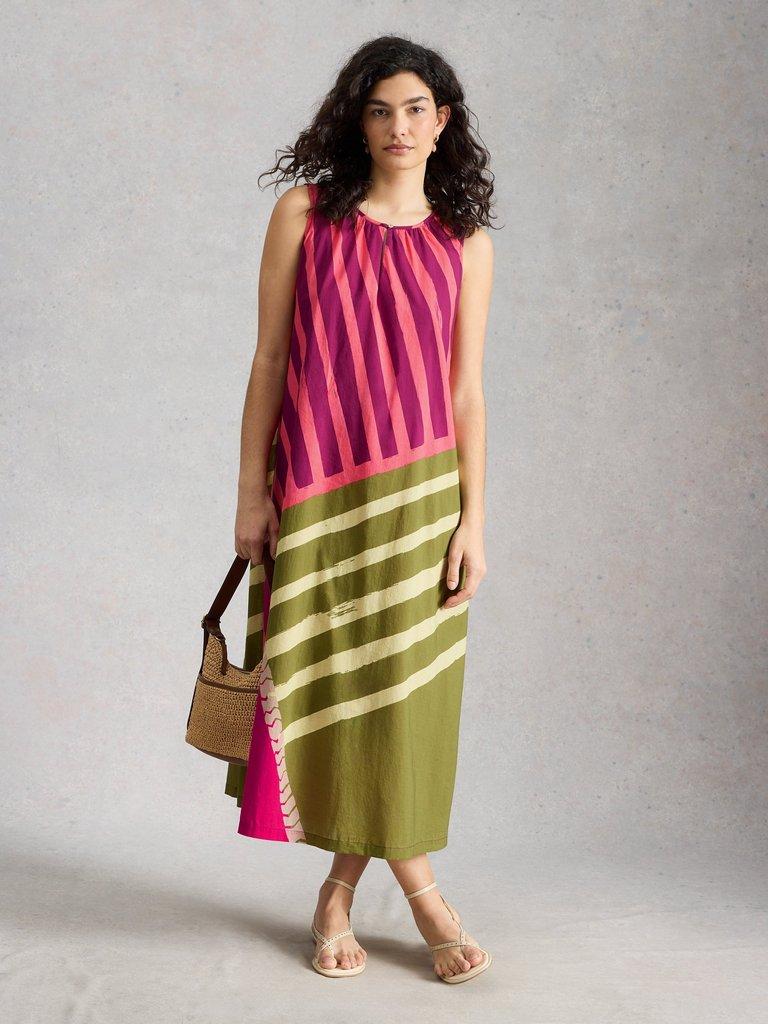 Aggie Maxi Dress in PINK MLT - MODEL FRONT