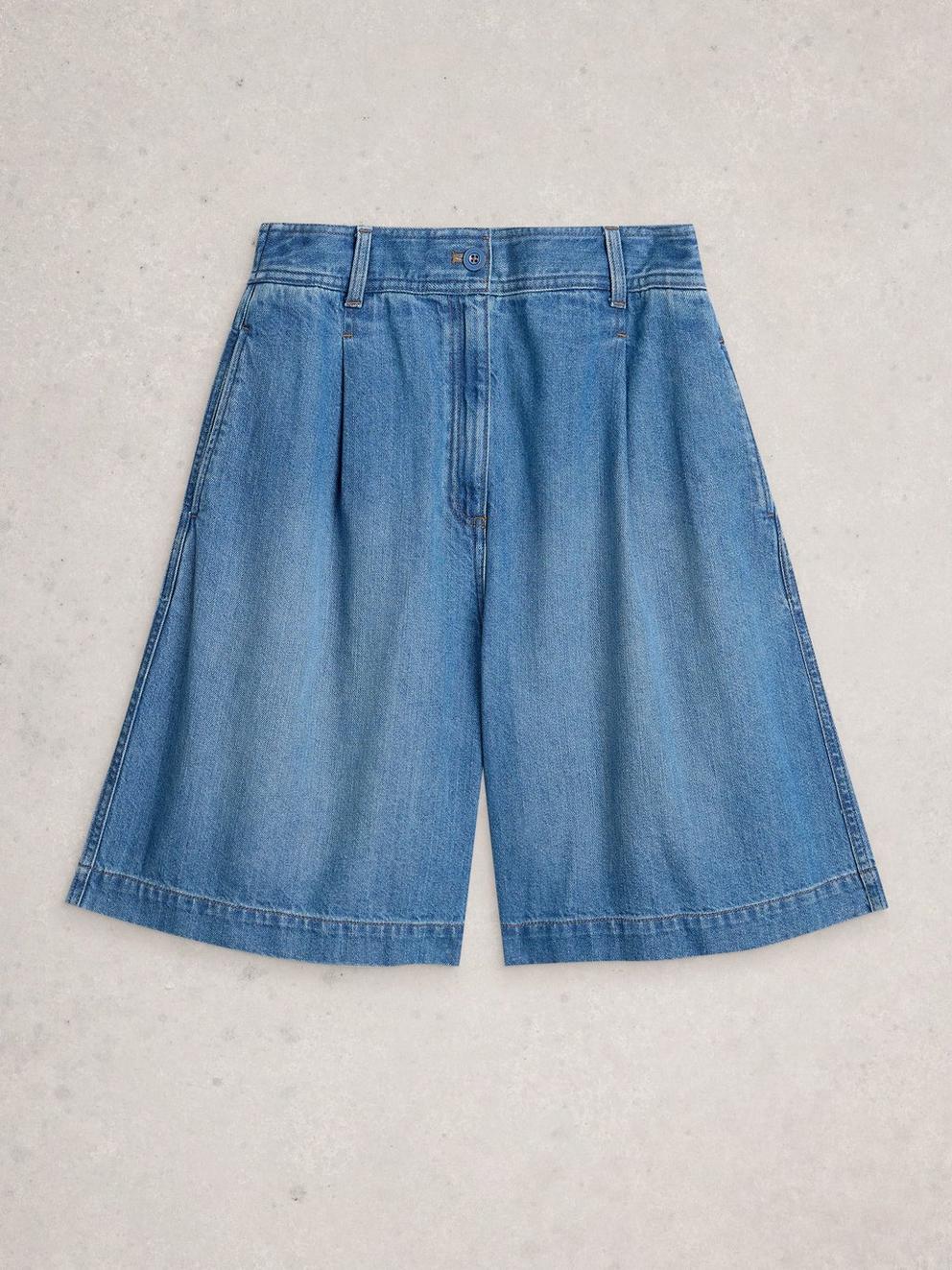 Sasha Denim Short in MID DENIM - FLAT FRONT
