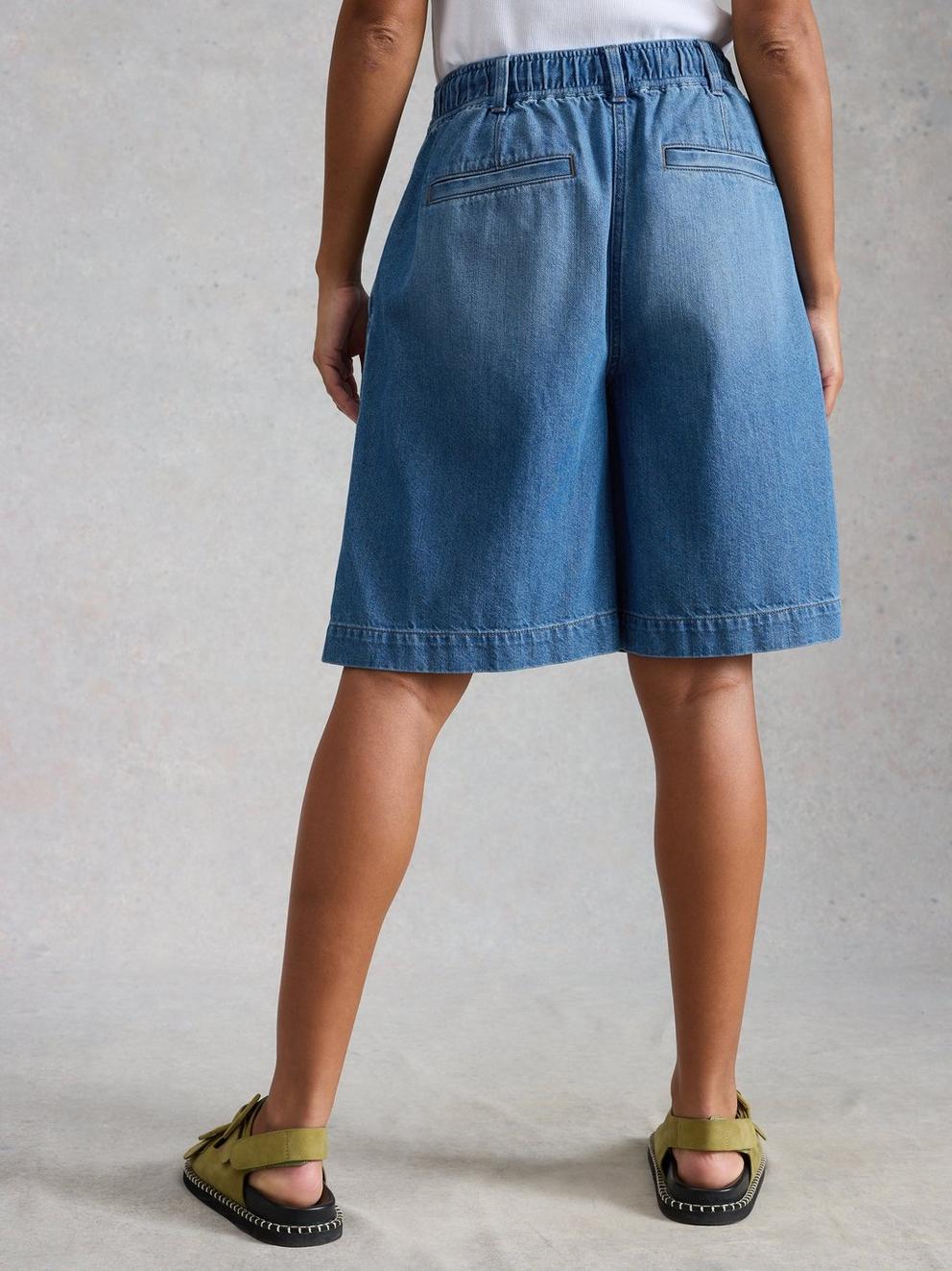 Sasha Denim Short in MID DENIM - MODEL BACK