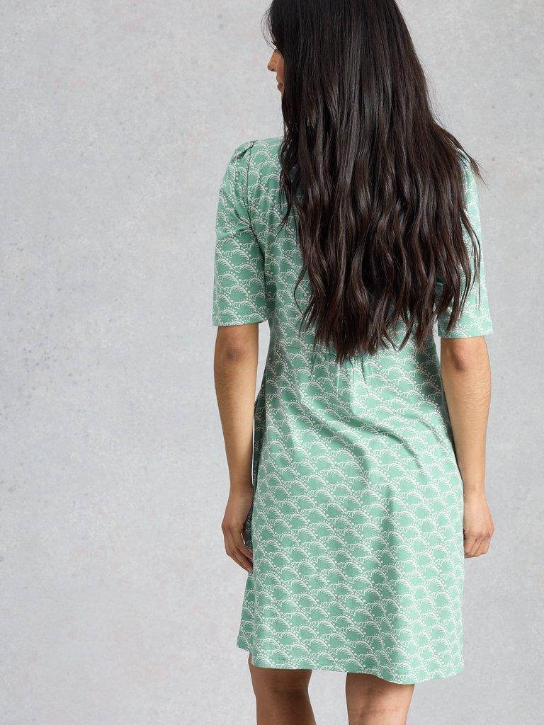 Olivia Jersey Short Sleeve Dress in TEAL PR - MODEL BACK