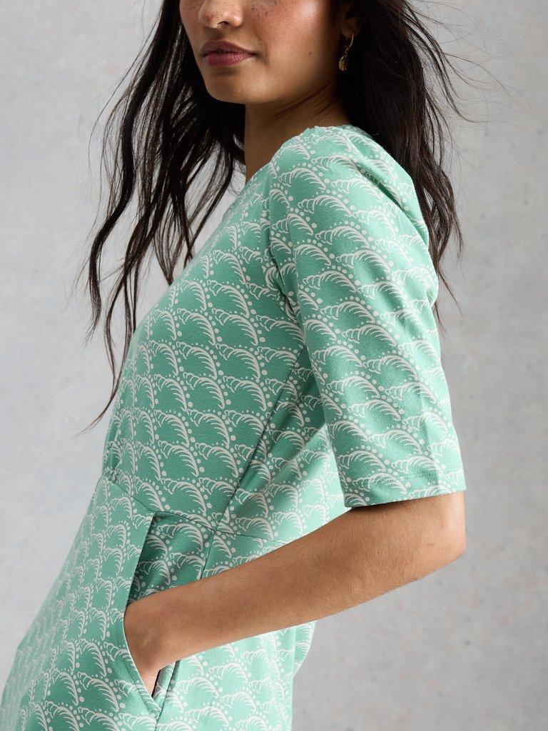 Olivia Jersey Short Sleeve Dress in TEAL PR - MODEL DETAIL