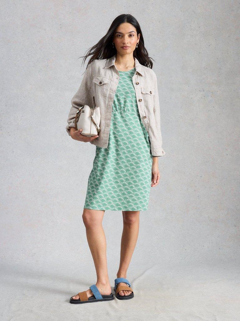 Olivia Jersey Short Sleeve Dress in TEAL PR - MODEL FRONT