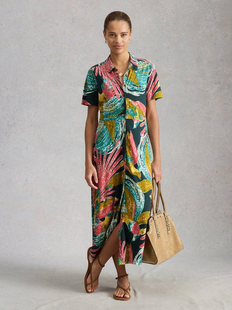Rua Jersey Shirt Dress in PINK MLT - MODEL FRONT