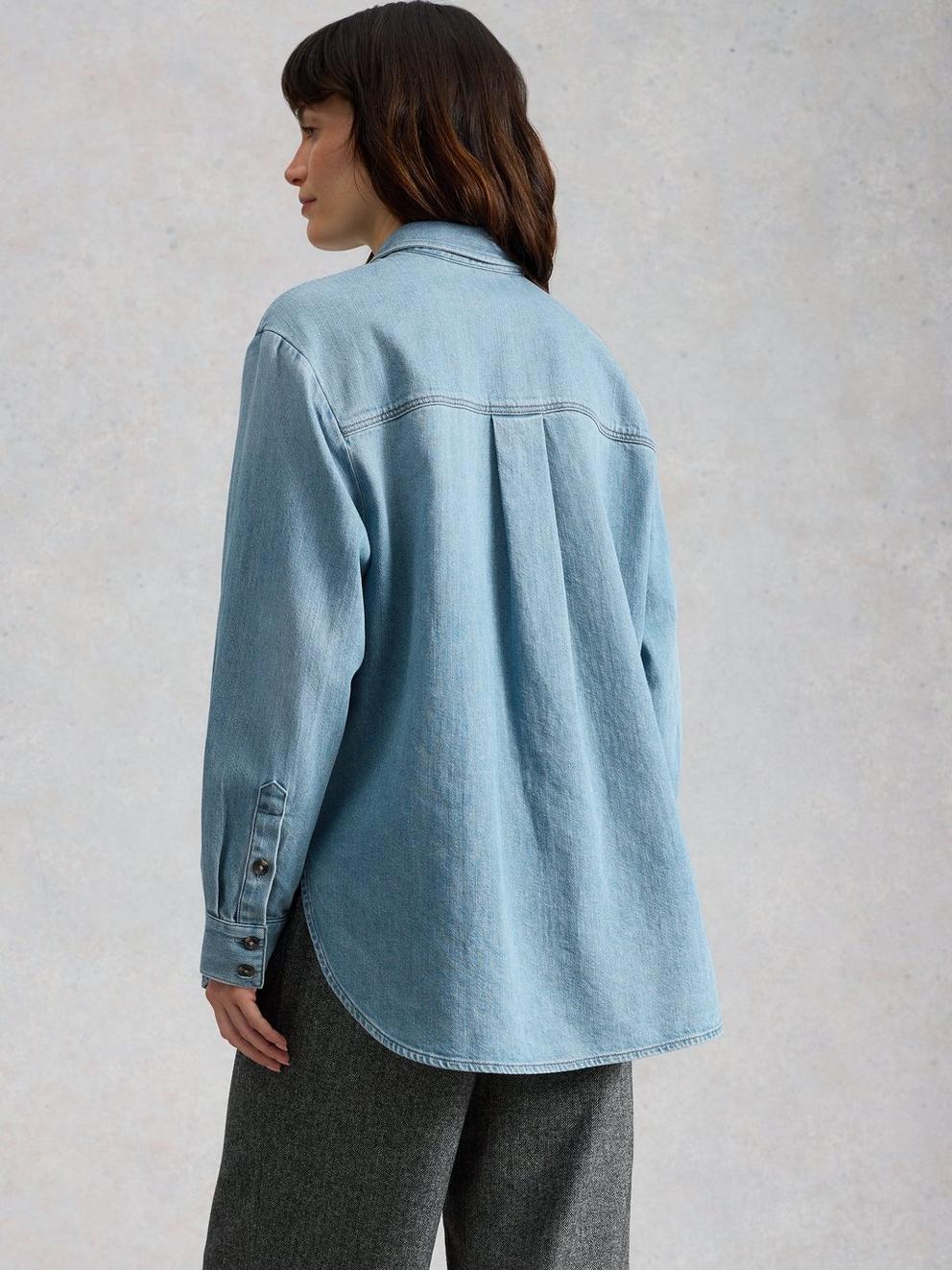Lydia Denim Shirt in MID DENIM - MODEL BACK