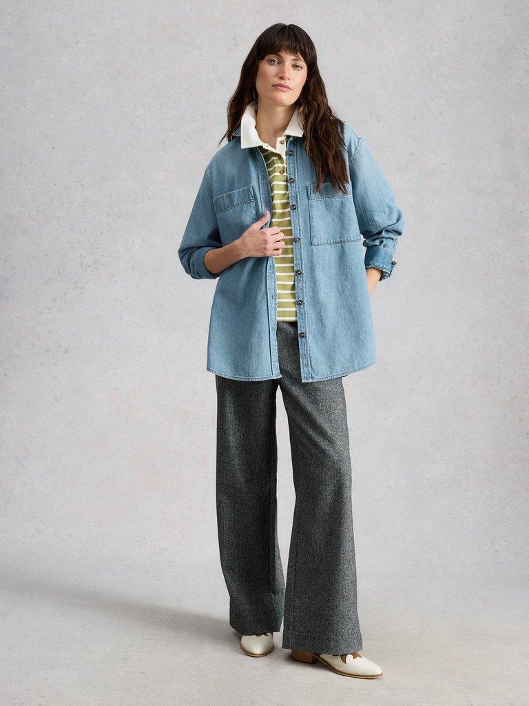 Lydia Denim Shirt in MID DENIM - MODEL FRONT