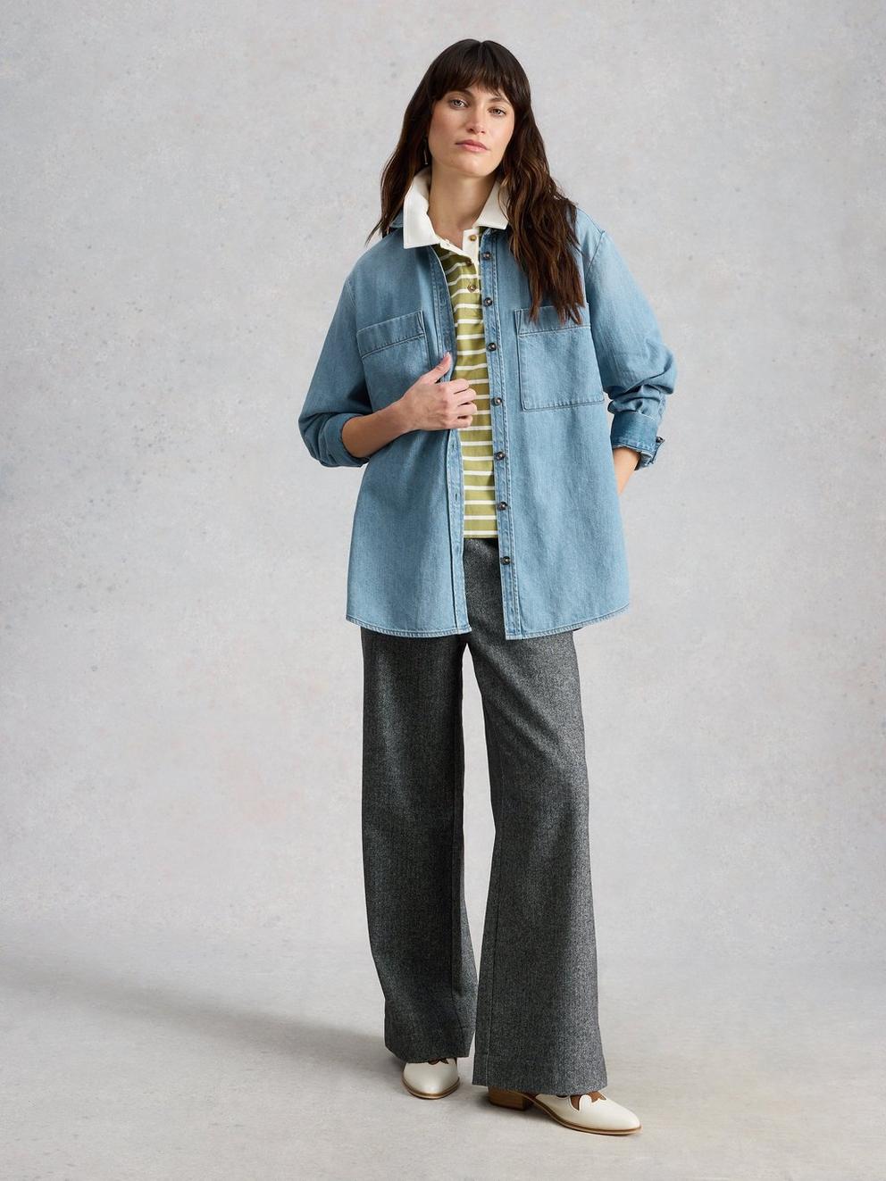 Lydia Denim Shirt in MID DENIM - MODEL FRONT