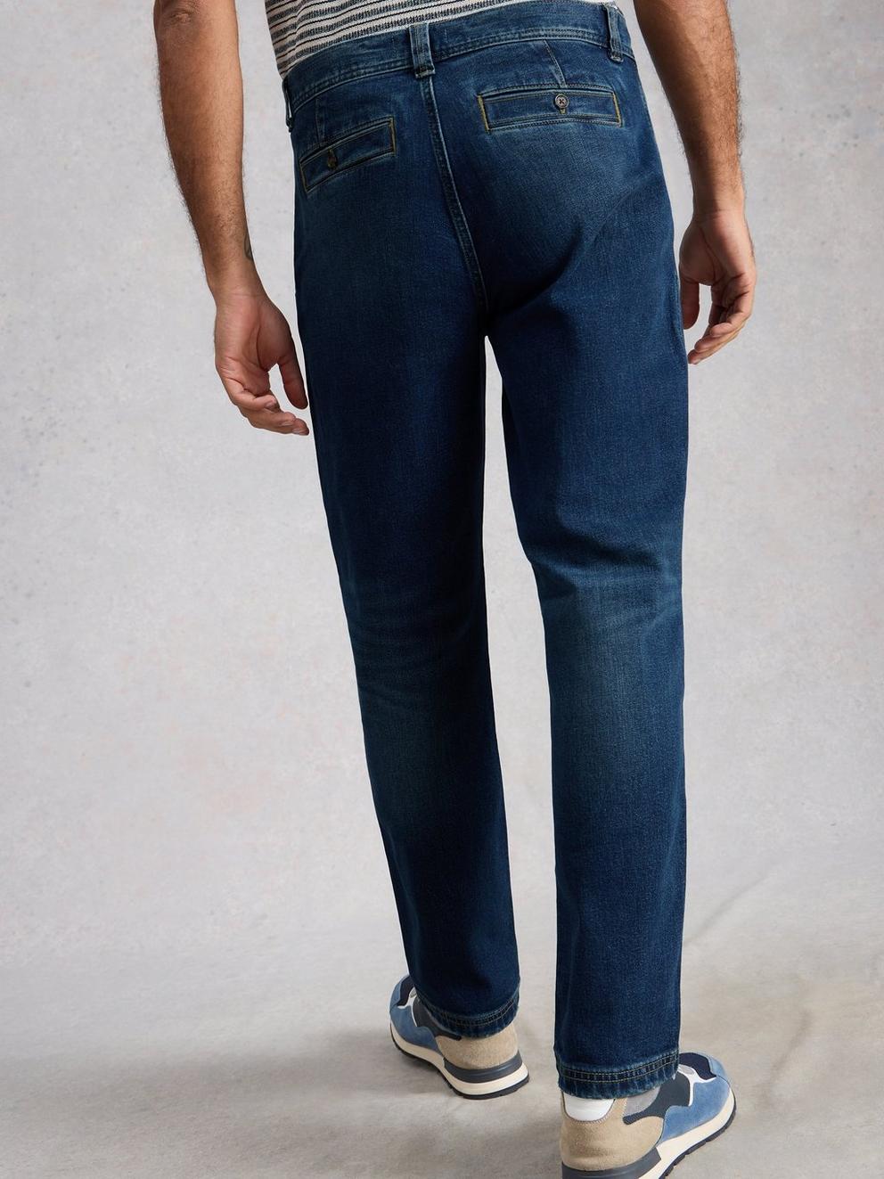 Chapman Denim Trouser in MID DENIM - MODEL BACK