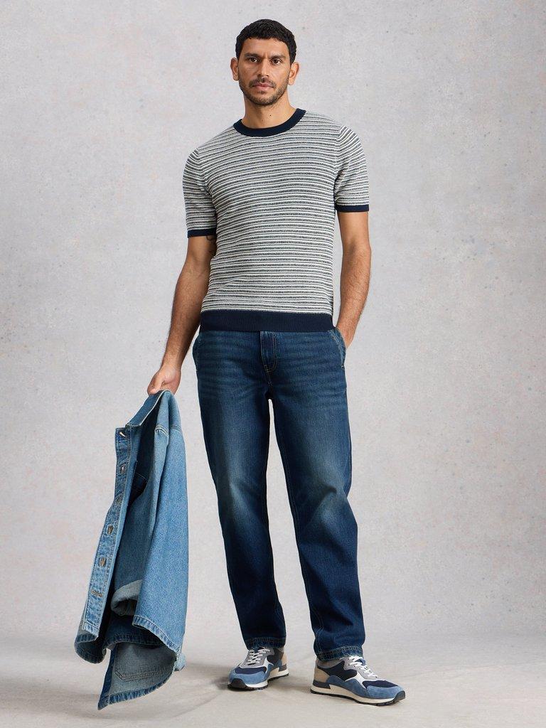 Chapman Denim Trouser in MID DENIM - MODEL FRONT