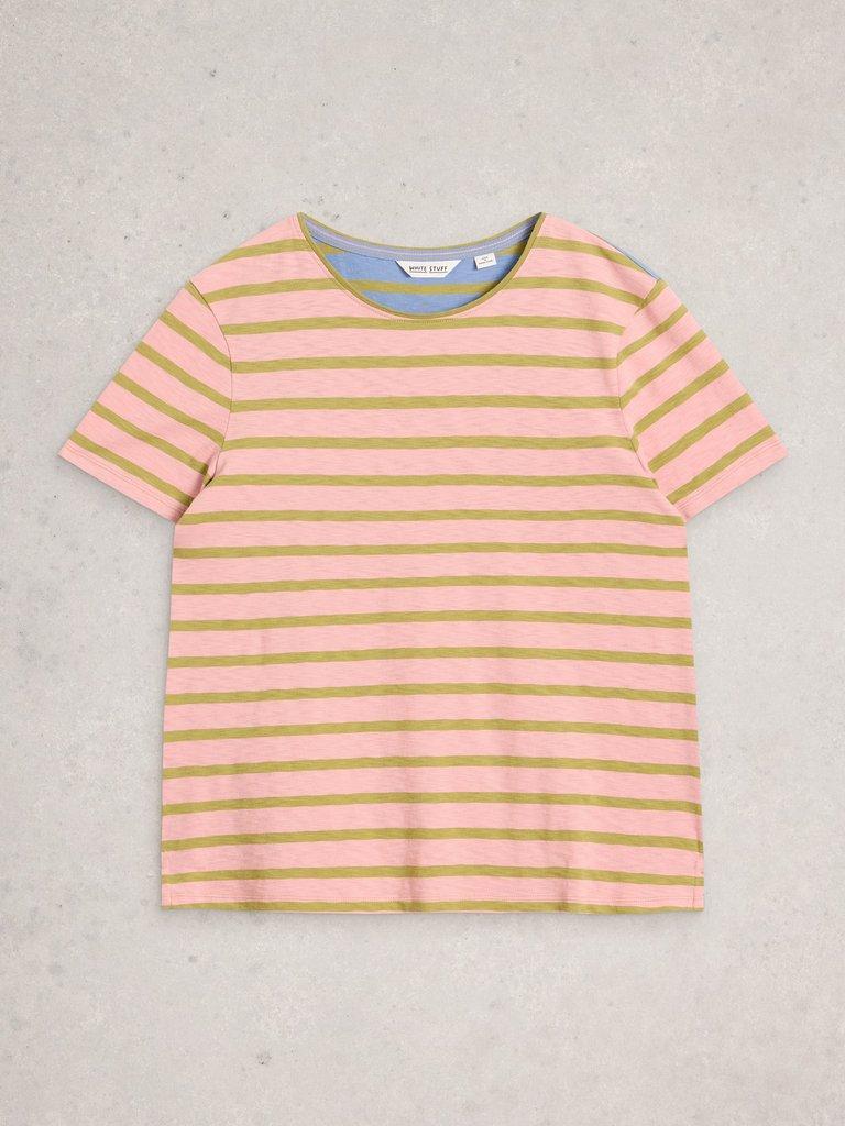 ABBIE STRIPED SHORT SLEEVE TEE in PINK MLT - FLAT FRONT