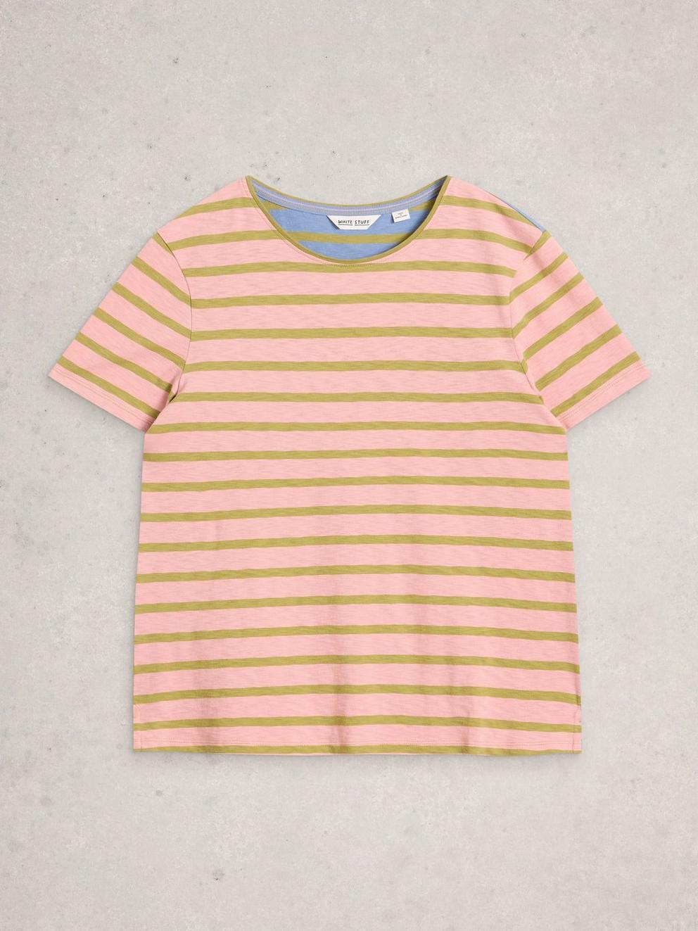 ABBIE STRIPED SHORT SLEEVE TEE in PINK MLT - FLAT FRONT