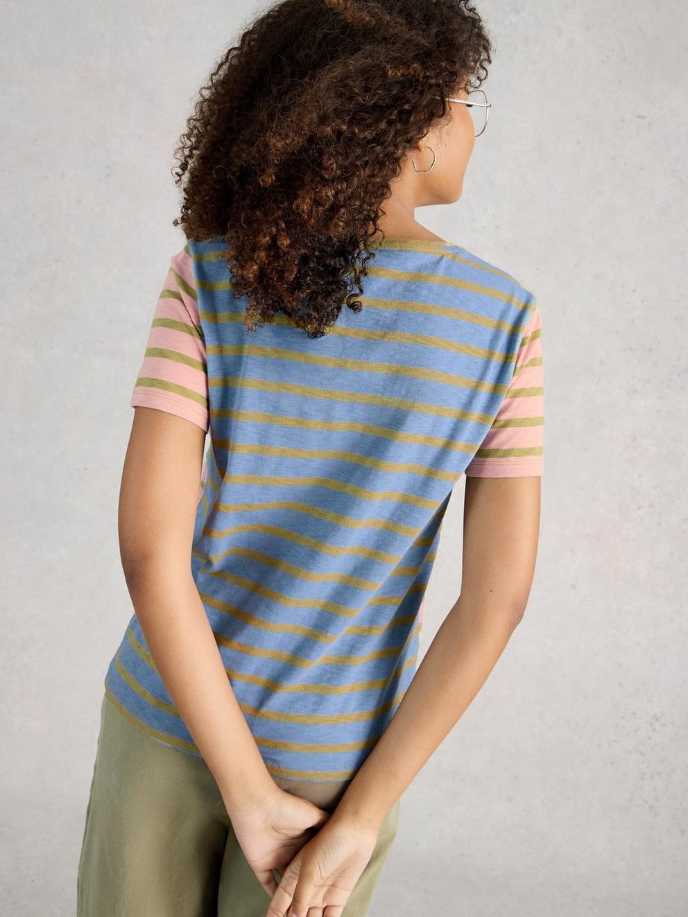 ABBIE STRIPED SHORT SLEEVE TEE in PINK MLT - MODEL BACK
