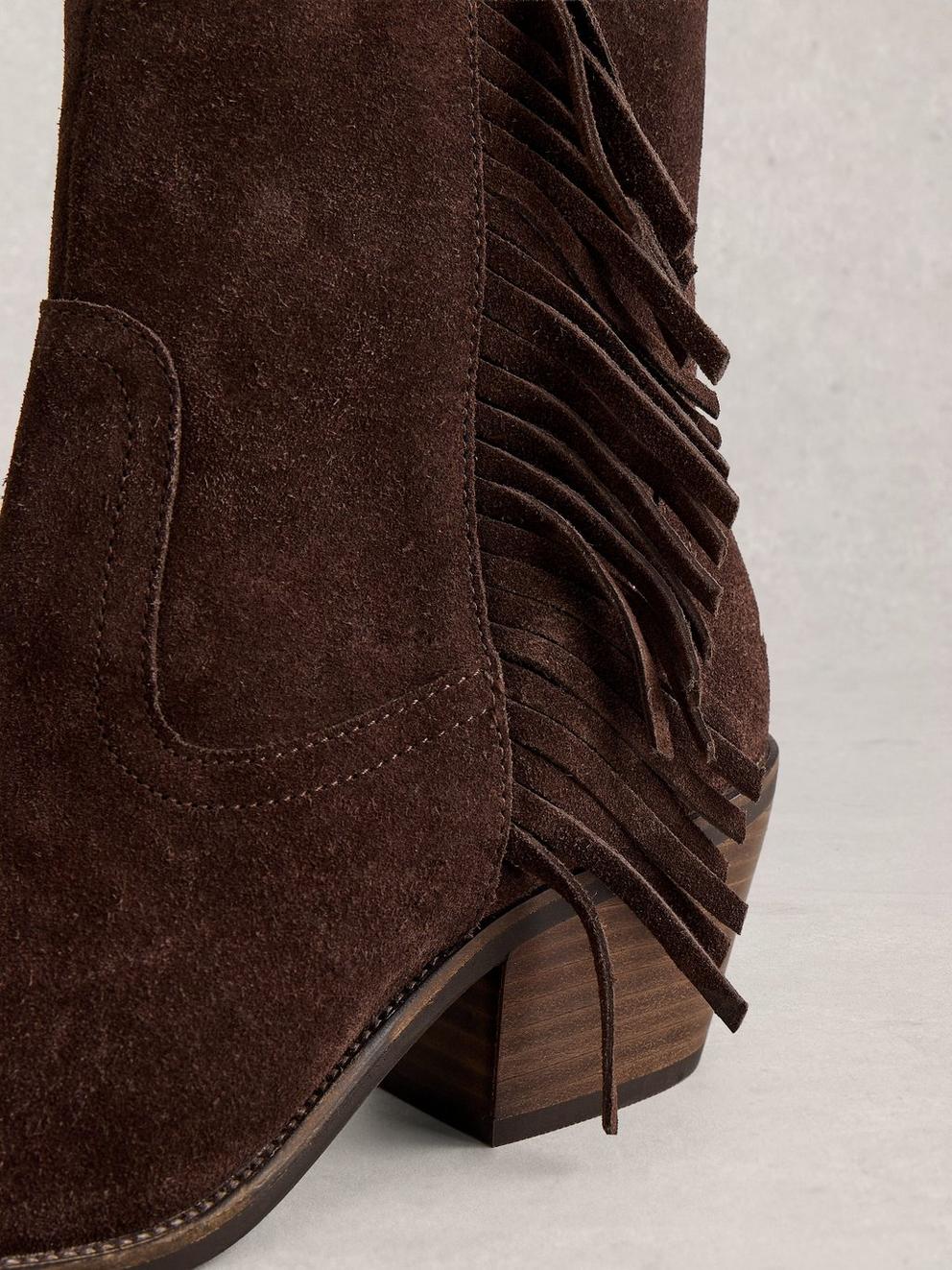 Cherry Fringe Ankle Boot in DK BROWN - FLAT DETAIL