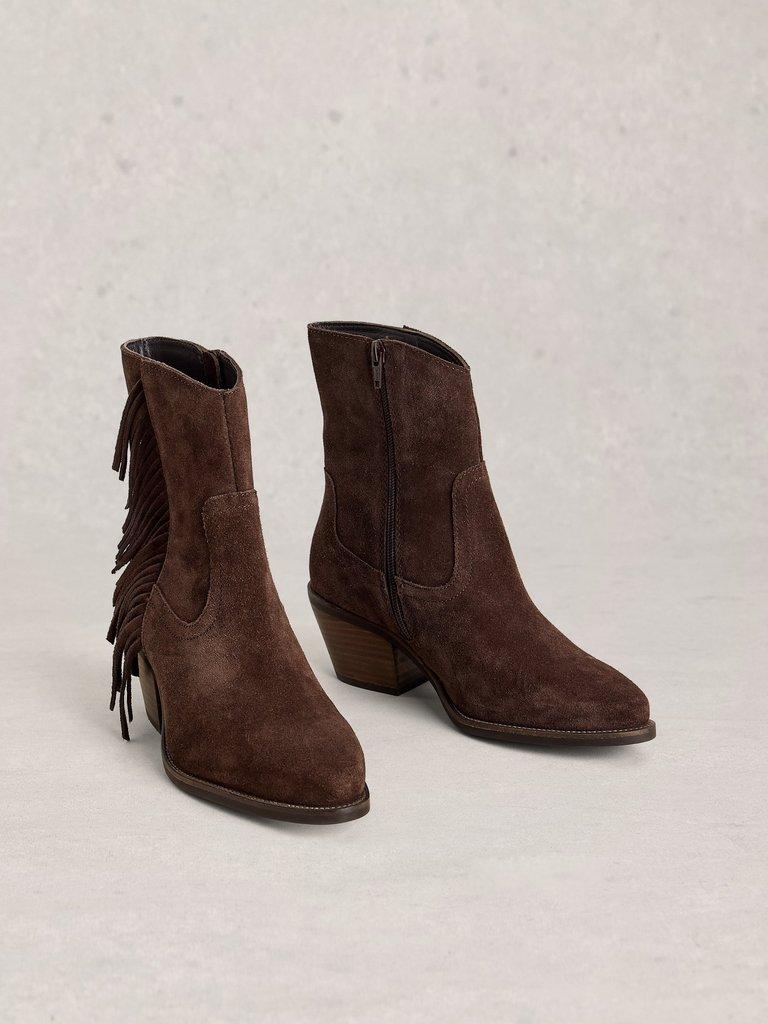 Cherry Fringe Ankle Boot in DK BROWN - FLAT FRONT