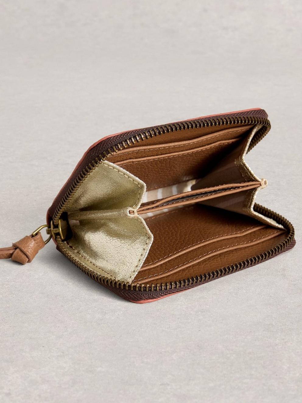 Cerys Zip Around Coin Purse in MID PINK - FLAT DETAIL