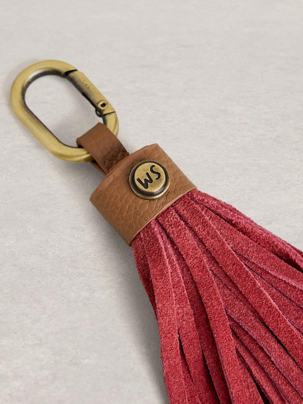 Tassel Bag Keyring in MID PINK - FLAT DETAIL