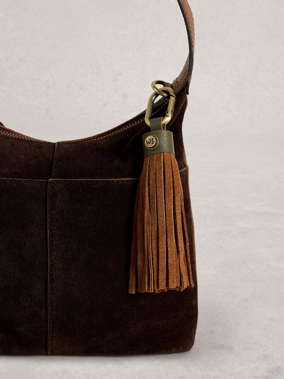 Tassel Bag Keyring in MID TAN - FLAT BACK