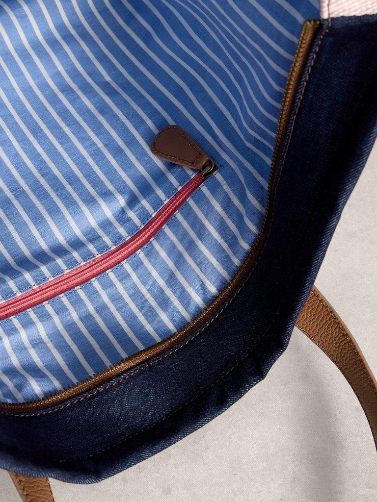 Natalie Denim Tote Bag in MID BLUE - FLAT DETAIL