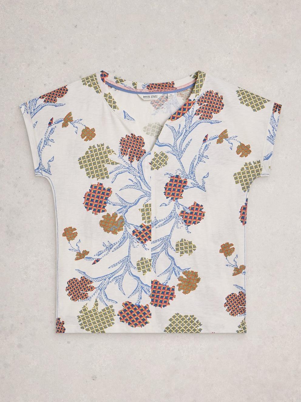 NELLY NOTCH NECK CREW NECK TEE in IVORY PR - FLAT FRONT