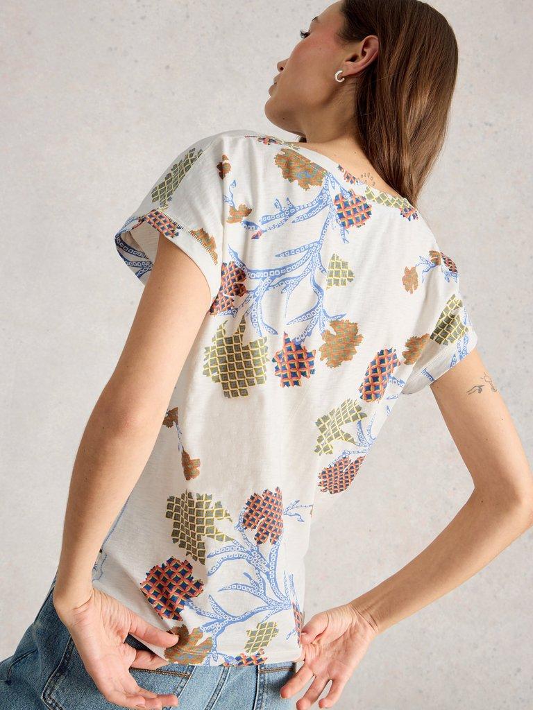 NELLY NOTCH NECK CREW NECK TEE in IVORY PR - MODEL BACK