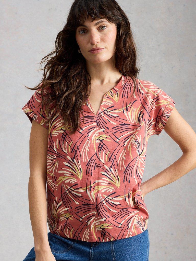 NELLY NOTCH NECK CREW NECK TEE in PINK PR - MODEL DETAIL