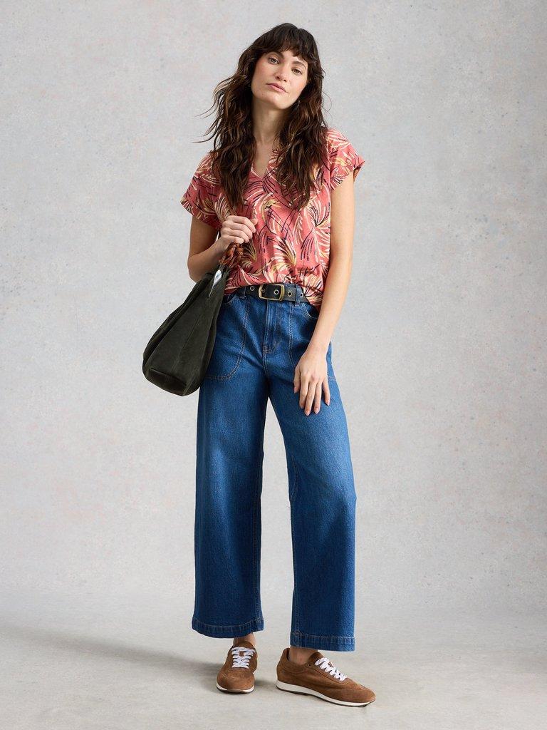 NELLY NOTCH NECK CREW NECK TEE in PINK PR - MODEL FRONT