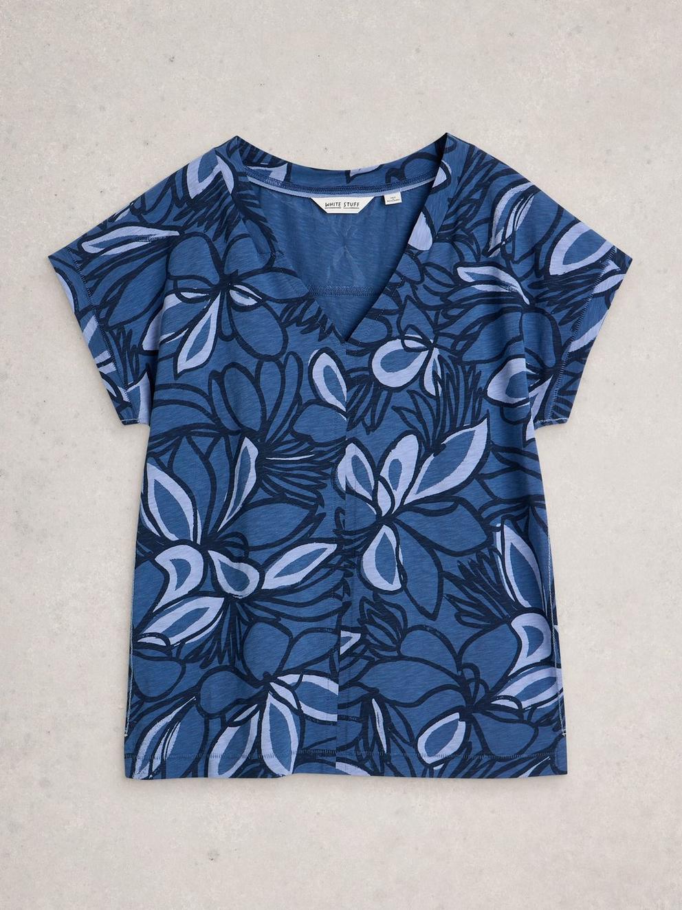 NEVE V NECK TEE in BLUE PR - FLAT FRONT