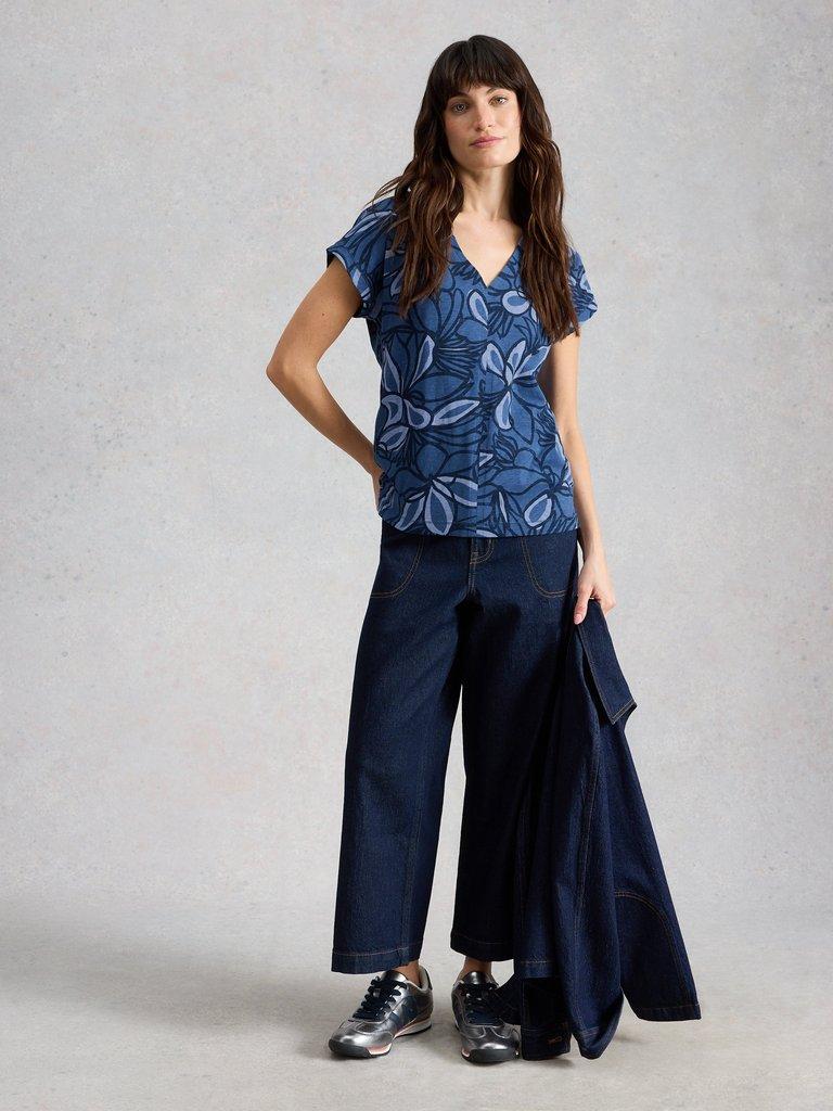 NEVE V NECK TEE in BLUE PR - MODEL FRONT