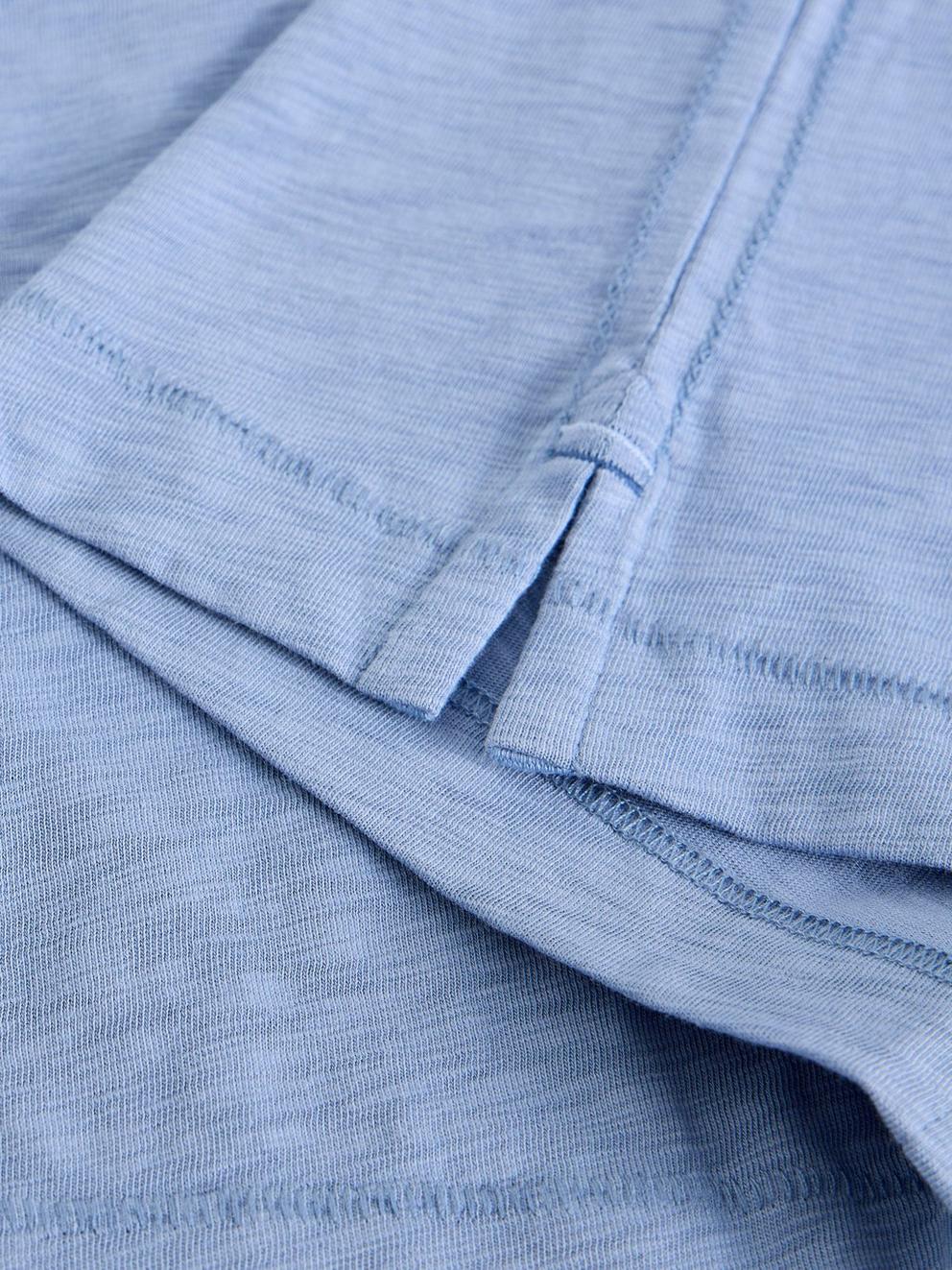 NEVE V NECK TEE in MID BLUE - FLAT DETAIL