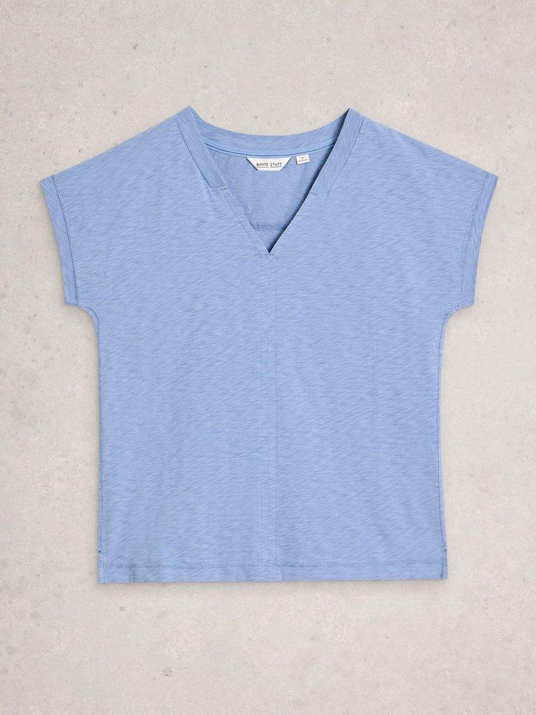 NEVE V NECK TEE in MID BLUE - FLAT FRONT