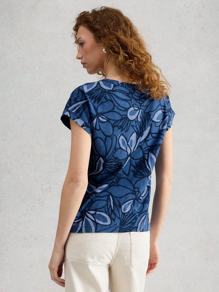 NINA NOTCH NECK TEE in BLUE PR - MODEL BACK