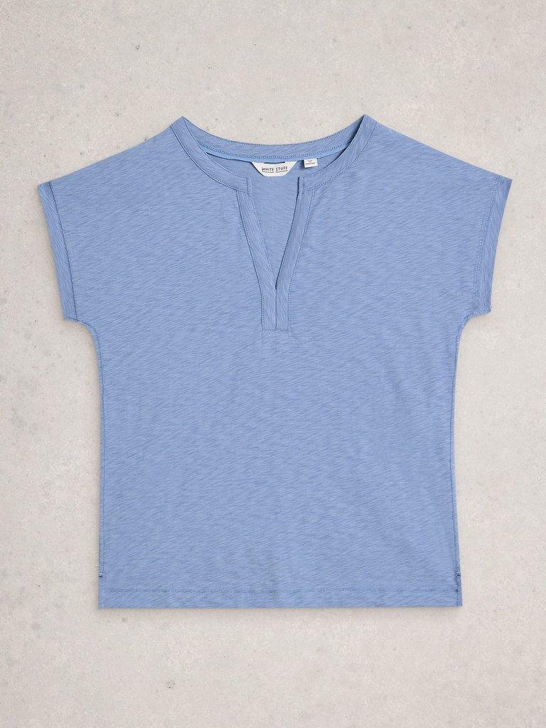 NINA NOTCH NECK TEE in MID BLUE - FLAT FRONT