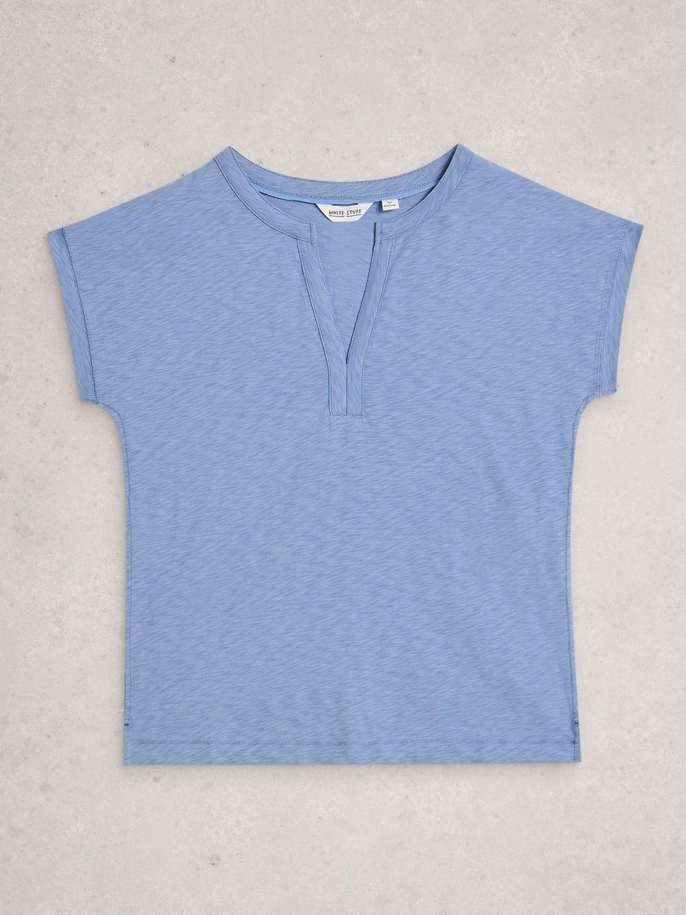 NINA NOTCH NECK TEE in MID BLUE - FLAT FRONT