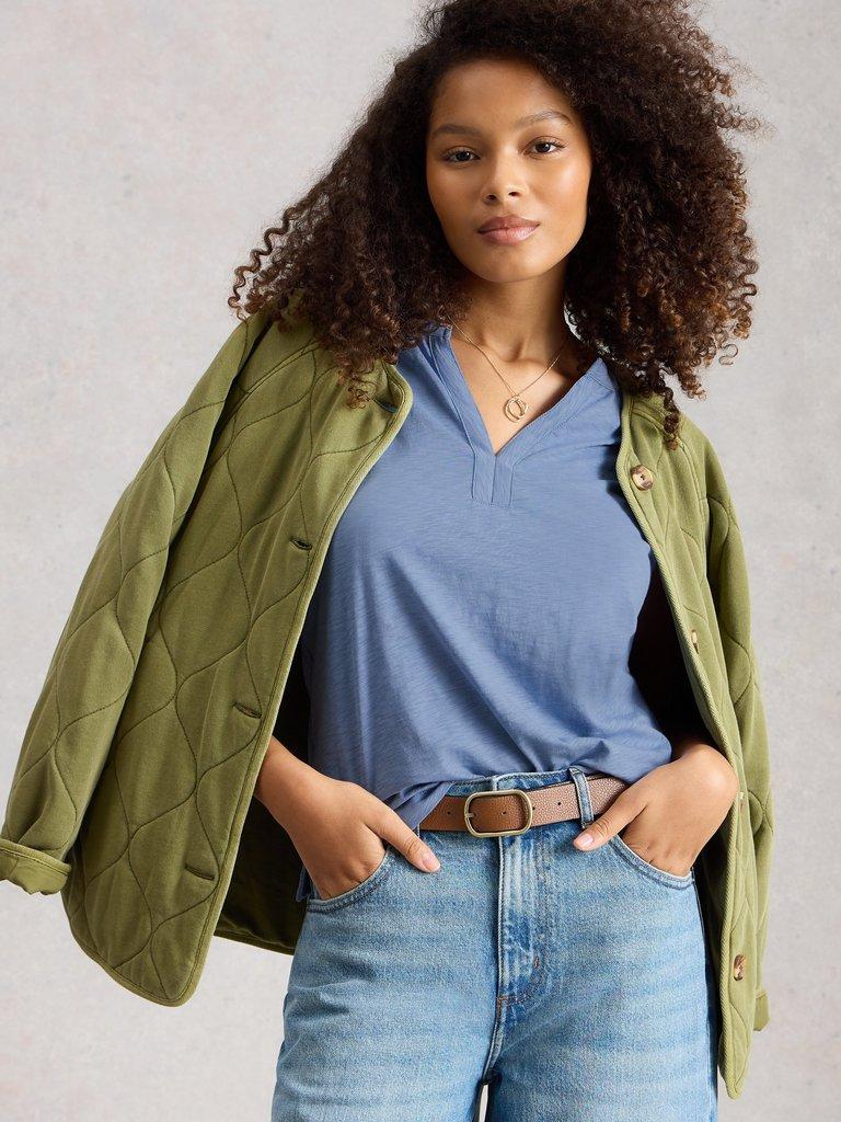 NINA NOTCH NECK TEE in MID BLUE - LIFESTYLE