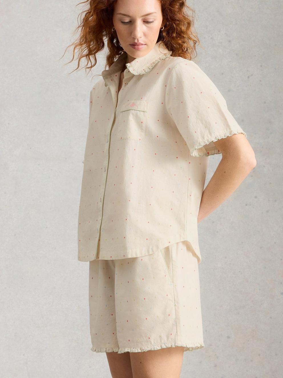 Nelly Short Sleeve PJ Shirt in IVORY MLT - MODEL DETAIL