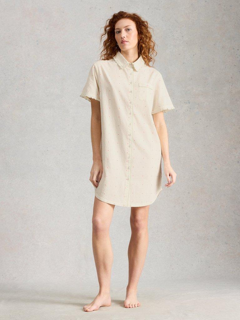 Nelly Nightshirt Dress in IVORY MLT - MODEL FRONT