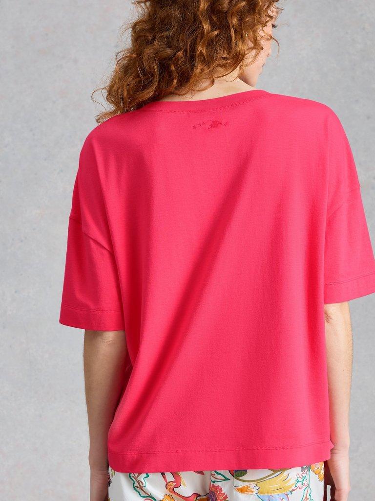 Maya Boxy PJ Tee in MID PINK - MODEL BACK