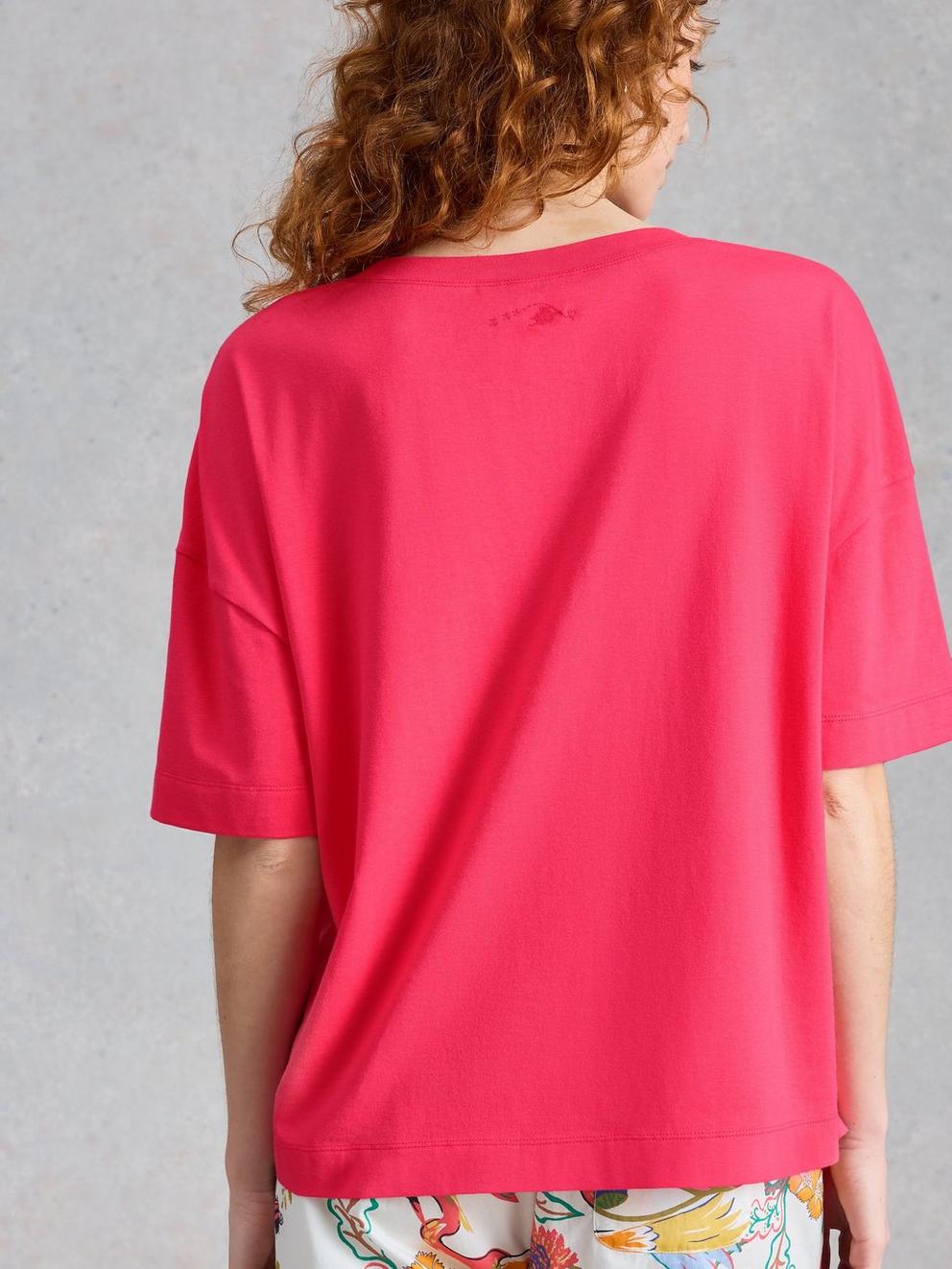 Maya Boxy PJ Tee in MID PINK - MODEL BACK